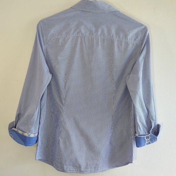J. McLaughlin Cotton & Silk Whitney Blouse Blue Stripe Button Up Women Size 6 - Picture 4 of 8